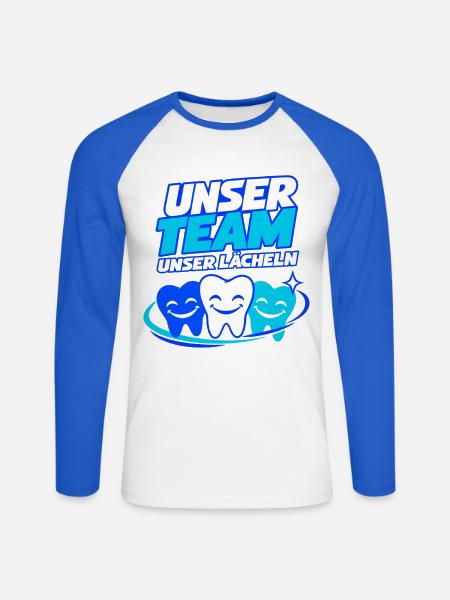 Unser Team Unser Lächeln – Zahnarztpraxis - Unisex Baseballshirt langarm - Weiß/Royalblau