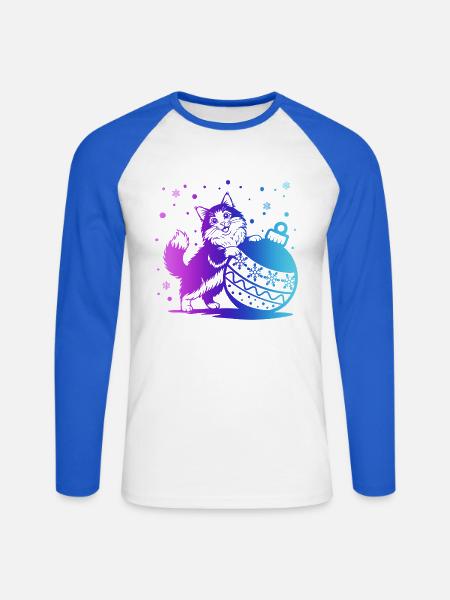 Kätzchen in einem Winter-Kugelverlauf - Unisex Baseballshirt langarm - Weiß/Royalblau