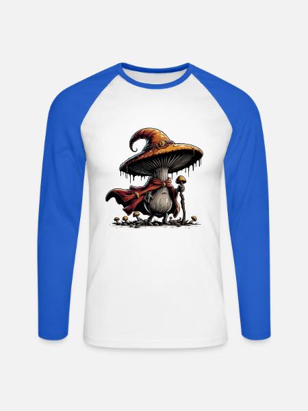 Pilz Zauberer mit Umhang - Unisex Baseballshirt langarm - Weiß/Royalblau
