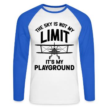 The Sky is not my Limit its my Playground Airplane - Unisex Baseballshirt langarm - Weiß/Royalblau - Vorne - Nik (191cm)
