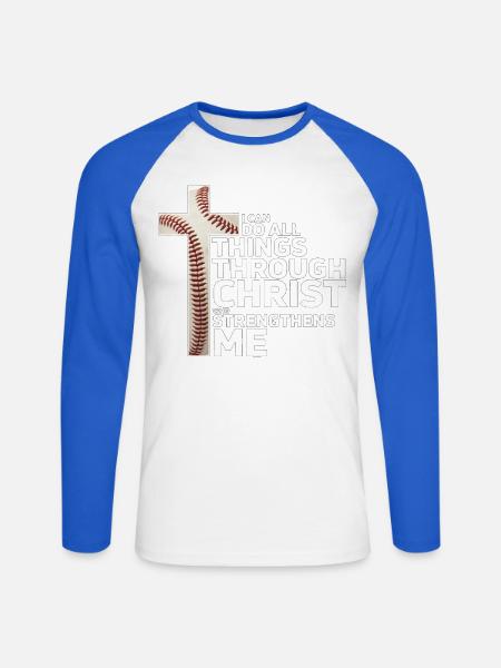 Baselball kann ich alles durchlaufen - Unisex Baseballshirt langarm - Weiß/Royalblau