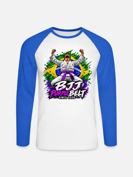 BJJ Lila Gürtel seit 2026 - Unisex Baseballshirt langarm - Weiß/Royalblau