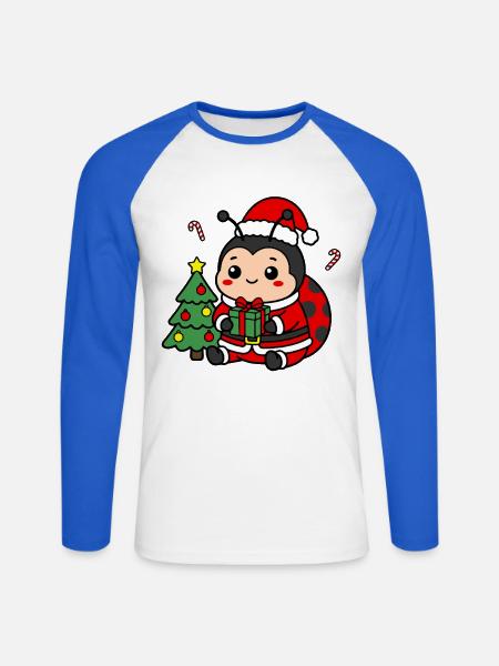 Süßes Kawaii-Weihnachts-Marienkäfer-Weihnachtsgeschenk - Unisex Baseballshirt langarm - Weiß/Royalblau