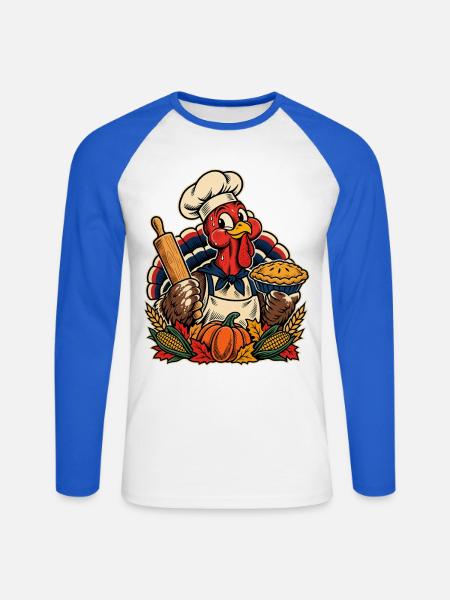 Thanksgiving Truthahn Bäcker mit Kürbis-Pie - Unisex Baseballshirt langarm - Weiß/Royalblau