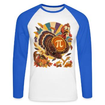 Thanksgiving-Truthahn mit Kürbis-Pi für Mathefans - Unisex Baseballshirt langarm - Weiß/Royalblau - Vorne - Nik (191cm)