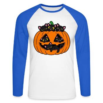 Katzen in einem Halloween-Kürbis - Unisex Baseballshirt langarm - Weiß/Royalblau - Vorne - Nik (191cm)