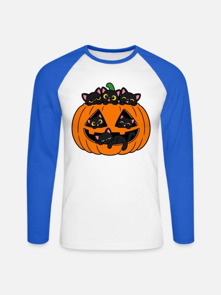 Katzen in einem Halloween-Kürbis - Unisex Baseballshirt langarm - Weiß/Royalblau