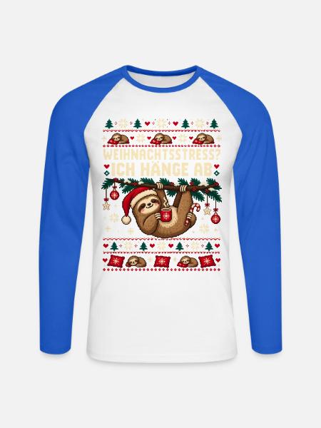 Faultier - Weihnachtsstress Ich hänge ab - Unisex Baseballshirt langarm - Weiß/Royalblau