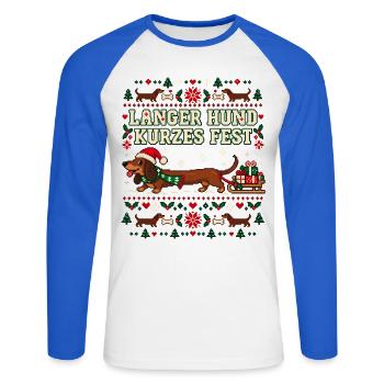 Weihnachtsdackel - Langer Hund kurzes Fest - Unisex Baseballshirt langarm - Weiß/Royalblau - Vorne - Nik (191cm)