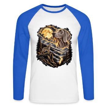 Hundefreunde Vollmond Hundemotiv - Unisex Baseballshirt langarm - Weiß/Royalblau - Vorne - Nik (191cm)