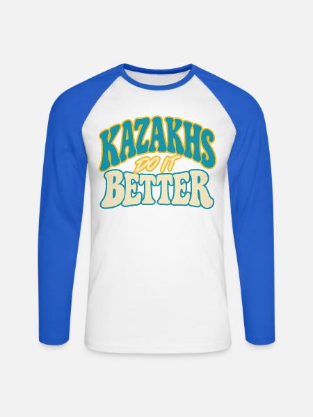Kasachen Stolz mit Kulturmotiv - Unisex Baseballshirt langarm - Weiß/Royalblau
