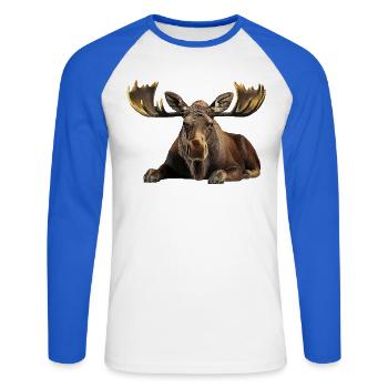 Elch Kuh - Unisex Baseballshirt langarm - Weiß/Royalblau - Vorne - Nik (191cm)