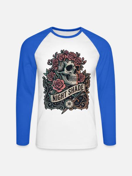 Nachtschatten-Schädel mit Nachtrosen - Unisex Baseballshirt langarm - Weiß/Royalblau