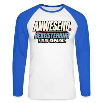 Anwesend Begeisterung Folgt Separat - Unisex Baseballshirt langarm - Weiß/Royalblau - Vorne - Nik (191cm)