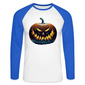 Halloween-Kuerbis - Unisex Baseballshirt langarm - Weiß/Royalblau - Vorne - Nik (191cm)