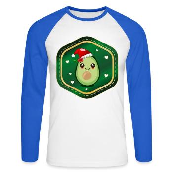 Weihnachts-Avocado - Unisex Baseballshirt langarm - Weiß/Royalblau - Vorne - Nik (191cm)