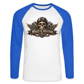 Skull biker biker wings Skull Collection - Unisex Baseballshirt langarm - Weiß/Royalblau - Vorne - Nik (191cm)