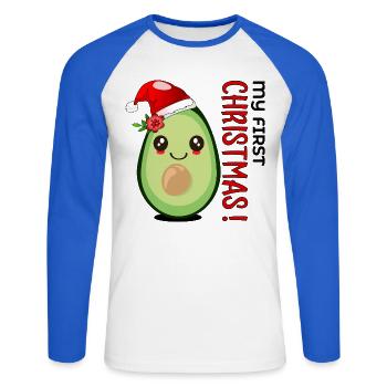 Mein erstes Weihnachten, Avocado Baby - Unisex Baseballshirt langarm - Weiß/Royalblau - Vorne - Nik (191cm)