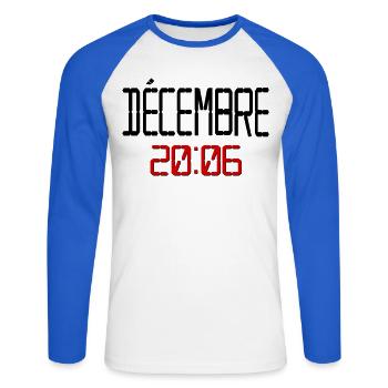 Geburtstag Dezember 2006, Französisch - Unisex Baseballshirt langarm - Weiß/Royalblau - Vorne - Nik (191cm)
