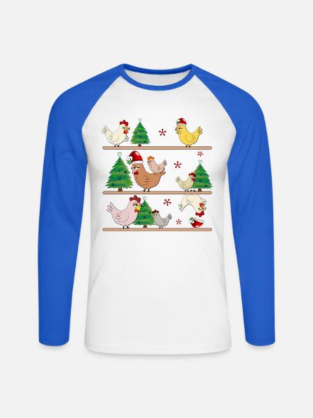 Weihnachten Hühnerstall Hühner - Unisex Baseballshirt langarm - Weiß/Royalblau
