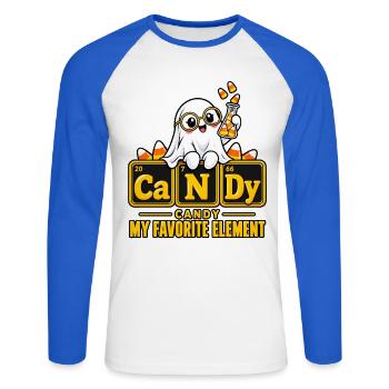 Geister Candy Elemente Design - Unisex Baseballshirt langarm - Weiß/Royalblau - Vorne - Nik (191cm)
