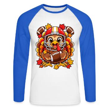 Thanksgiving Football Truthahn - Unisex Baseballshirt langarm - Weiß/Royalblau - Vorne - Nik (191cm)