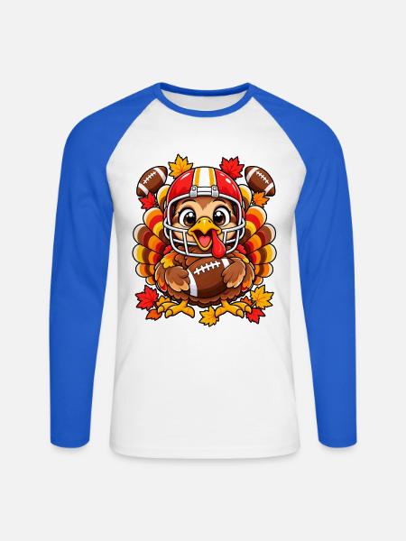 Thanksgiving Football Truthahn - Unisex Baseballshirt langarm - Weiß/Royalblau