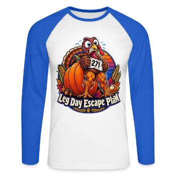 Thanksgiving-Truthahn Leg Day Escape Plan - Unisex Baseballshirt langarm - Weiß/Royalblau - Vorne - Nik (191cm)