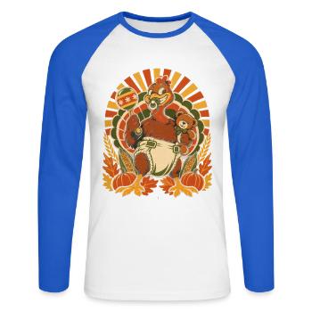 Thanksgiving-Truthahn als freches Baby - Unisex Baseballshirt langarm - Weiß/Royalblau - Vorne - Nik (191cm)