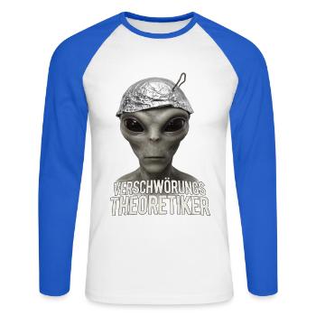Alien Verschwörungs-Theoretiker - Unisex Baseballshirt langarm - Weiß/Royalblau - Vorne - Nik (191cm)