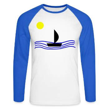 Mit dem Boot auf dem Meer - Unisex Baseballshirt langarm - Weiß/Royalblau - Vorne - Nik (191cm)