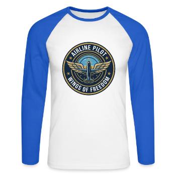Airline Pilot Aviator Wings Horizon Badge Geschenk - Unisex Baseballshirt langarm - Weiß/Royalblau - Vorne - Nik (191cm)