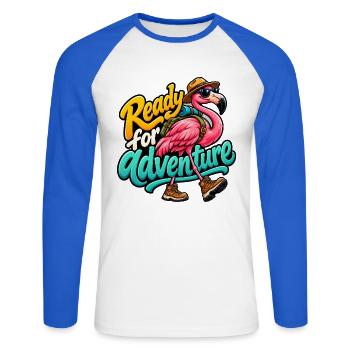 Flamingo - Unisex Baseballshirt langarm - Weiß/Royalblau - Vorne - Nik (191cm)