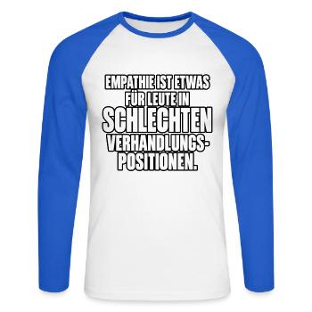 Empathie in Verhandlungssituationen - Unisex Baseballshirt langarm - Weiß/Royalblau - Vorne - Nik (191cm)