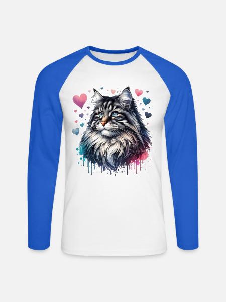 Norwegische Waldkatze - Unisex Baseballshirt langarm - Weiß/Royalblau