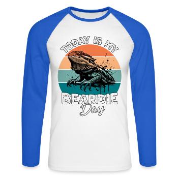 Bartagame - Unisex Baseballshirt langarm - Weiß/Royalblau - Vorne - Nik (191cm)