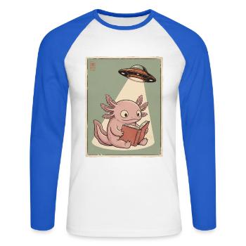 Vintage Japanese Axolotl Buchliebhaber UFO Alien - Unisex Baseballshirt langarm - Weiß/Royalblau - Vorne - Nik (191cm)