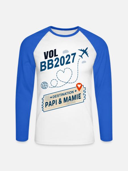 Flug BB2027 Ziel Opa und Großmutter - Unisex Baseballshirt langarm - Weiß/Royalblau