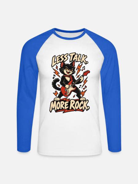 Weniger Reden, Mehr Rock Katze - Unisex Baseballshirt langarm - Weiß/Royalblau