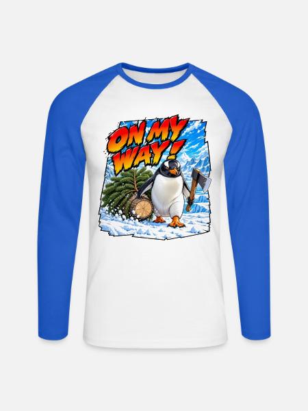 Bin unterwegs! Gentoo-Pinguin - Unisex Baseballshirt langarm - Weiß/Royalblau