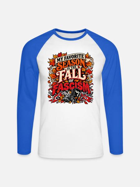 Herbstfall des Faschismus - Unisex Baseballshirt langarm - Weiß/Royalblau