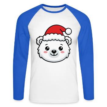 Niedliche Kawaii-Eisbären-Gesicht Weihnachtsmütze Weihnachten - Unisex Baseballshirt langarm - Weiß/Royalblau - Vorne - Nik (191cm)