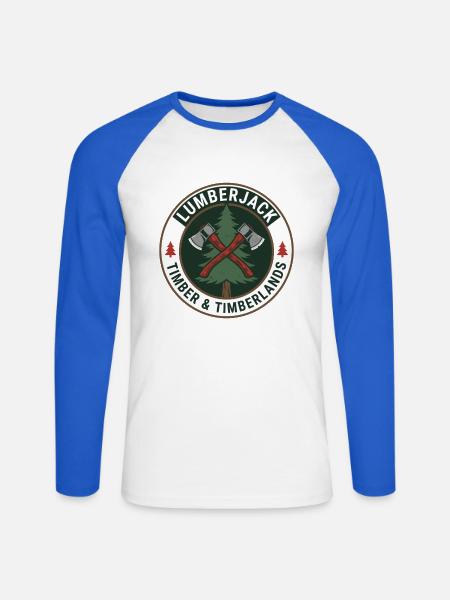 Stickerjack Crossed Axes Kiefernbaum-Abzeichen Geschenk - Unisex Baseballshirt langarm - Weiß/Royalblau