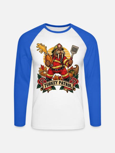 Thanksgiving Truthahn Walross Feuerwehrtrupp - Unisex Baseballshirt langarm - Weiß/Royalblau