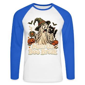 Halloween Mom On Boo Break Geist - Unisex Baseballshirt langarm - Weiß/Royalblau - Vorne - Nik (191cm)