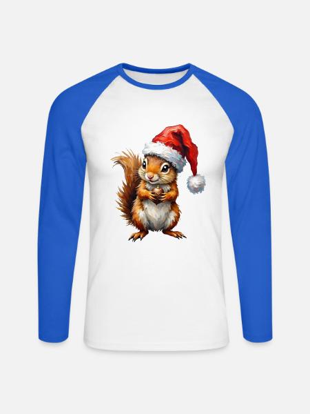 Festliches Eichhörnchen mit Santa-Mütze - Unisex Baseballshirt langarm - Weiß/Royalblau
