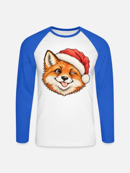 Niedlicher Zwinkernder Fuchs Winterferienwald - Unisex Baseballshirt langarm - Weiß/Royalblau