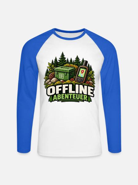 Offline Abenteuer - Unisex Baseballshirt langarm - Weiß/Royalblau