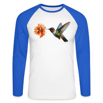 Kolibri - Unisex Baseballshirt langarm - Weiß/Royalblau - Vorne - Nik (191cm)