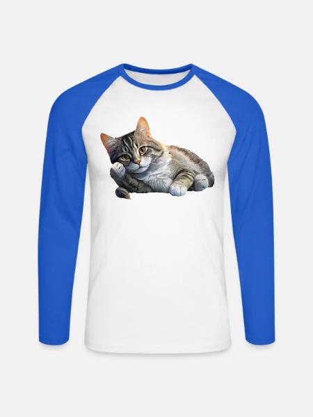 Katze - Unisex Baseballshirt langarm - Weiß/Royalblau